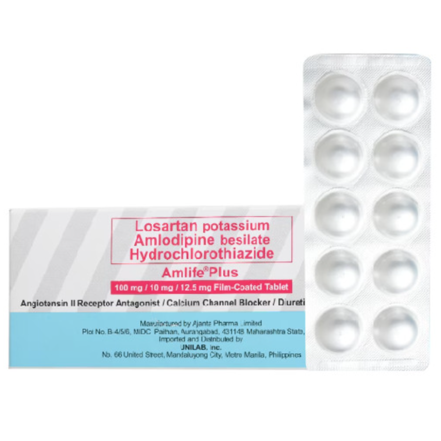 AMLIFE PLUS Losartan Potassium 100mg/ Amlodipine besilate 10mg/ HCTZ 12.5mg Tablet