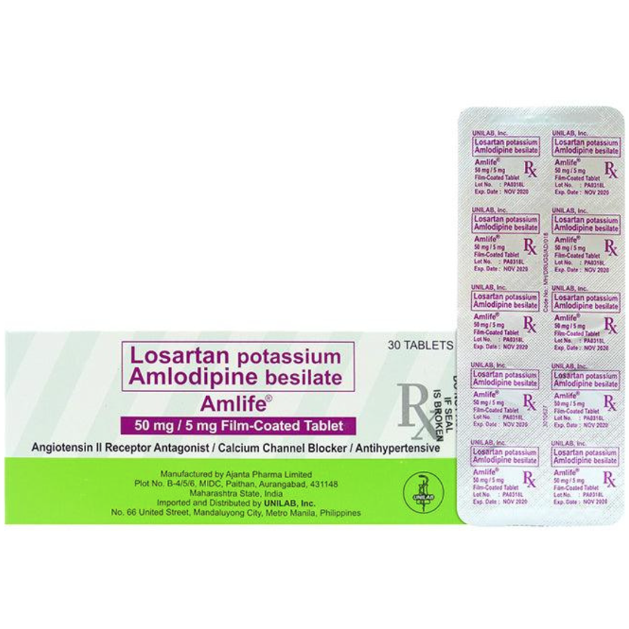 AMLIFE PLUS Losartan Potassium 50mg/ Amlodipine besilate 5mg/ HCTZ 12.5mg Tablet
